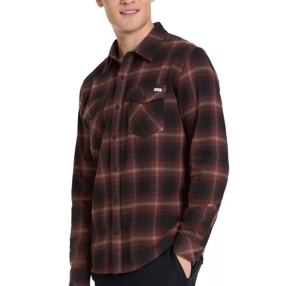 Hurley Flannel Button Up Mens XL Black Plaid NWT Damon Long Sleeve Shirt